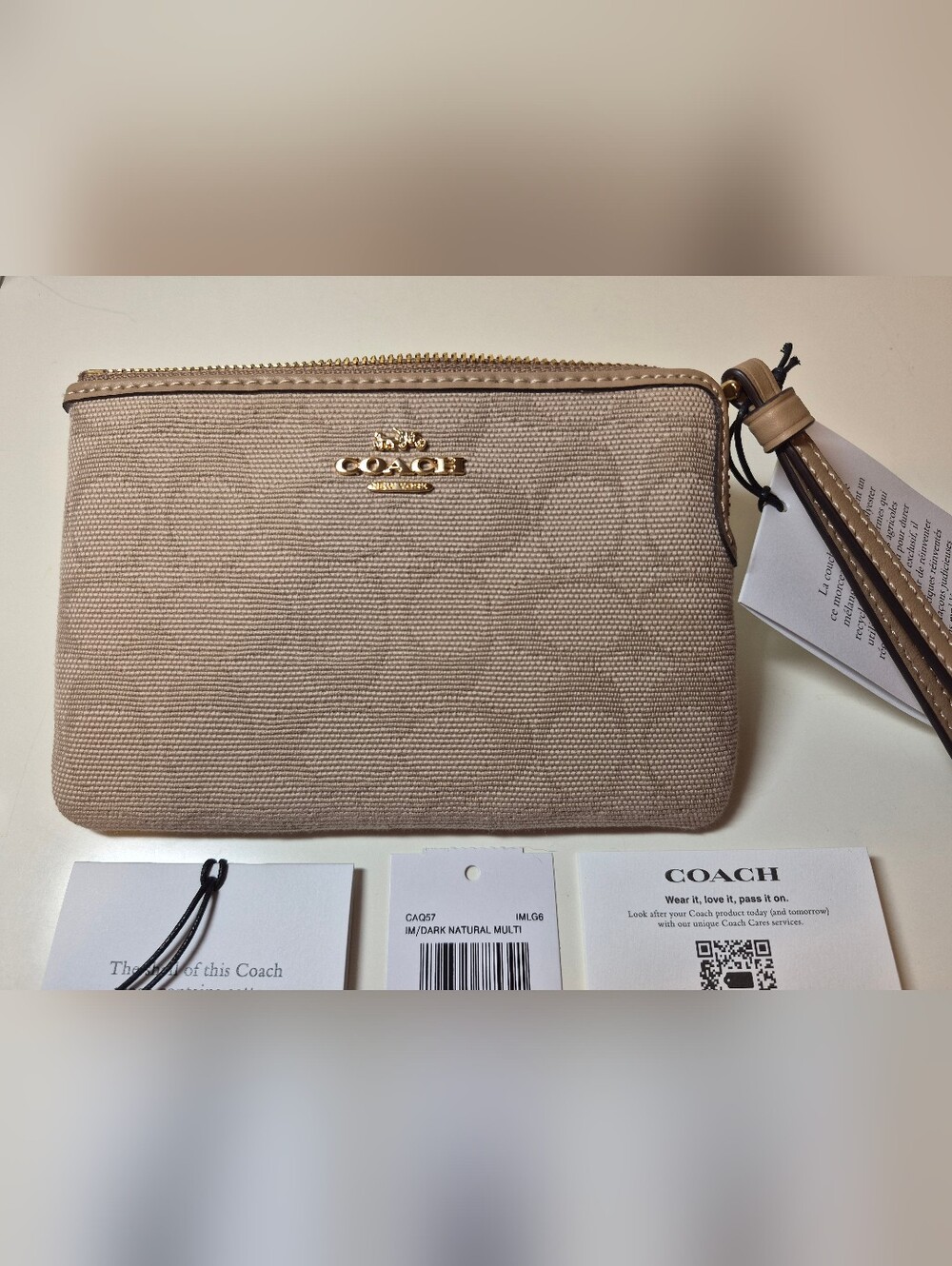 COACH Natural Canvas Zip Wristlet - Neutral Beige - Picture 2 of 7